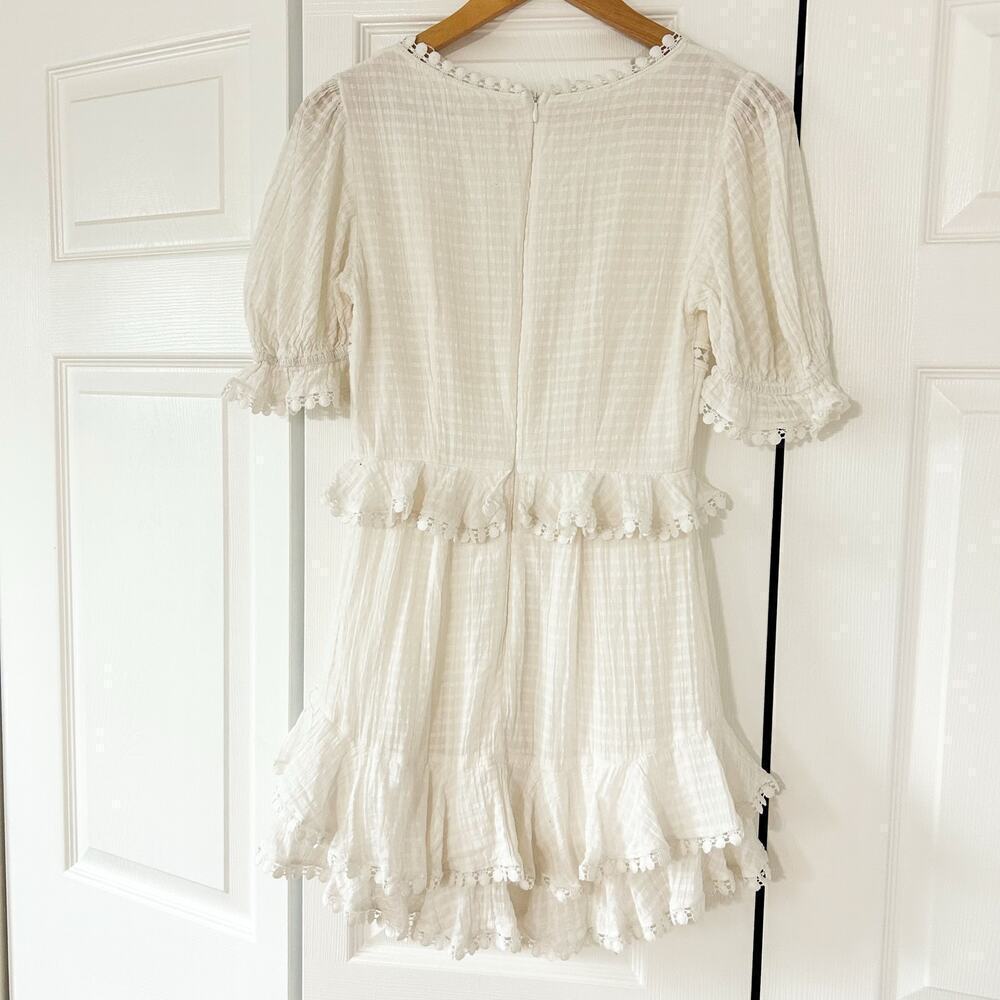 Showpo Saints + Secrets White Puff Sleeve Ruffle Mini Dress Size S Cotton EUC - Picture 7 of 10